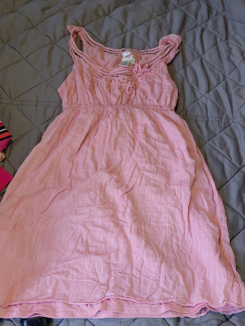 Girls Pink Sleeveless Cotton Blend Dress with Rosette Detail